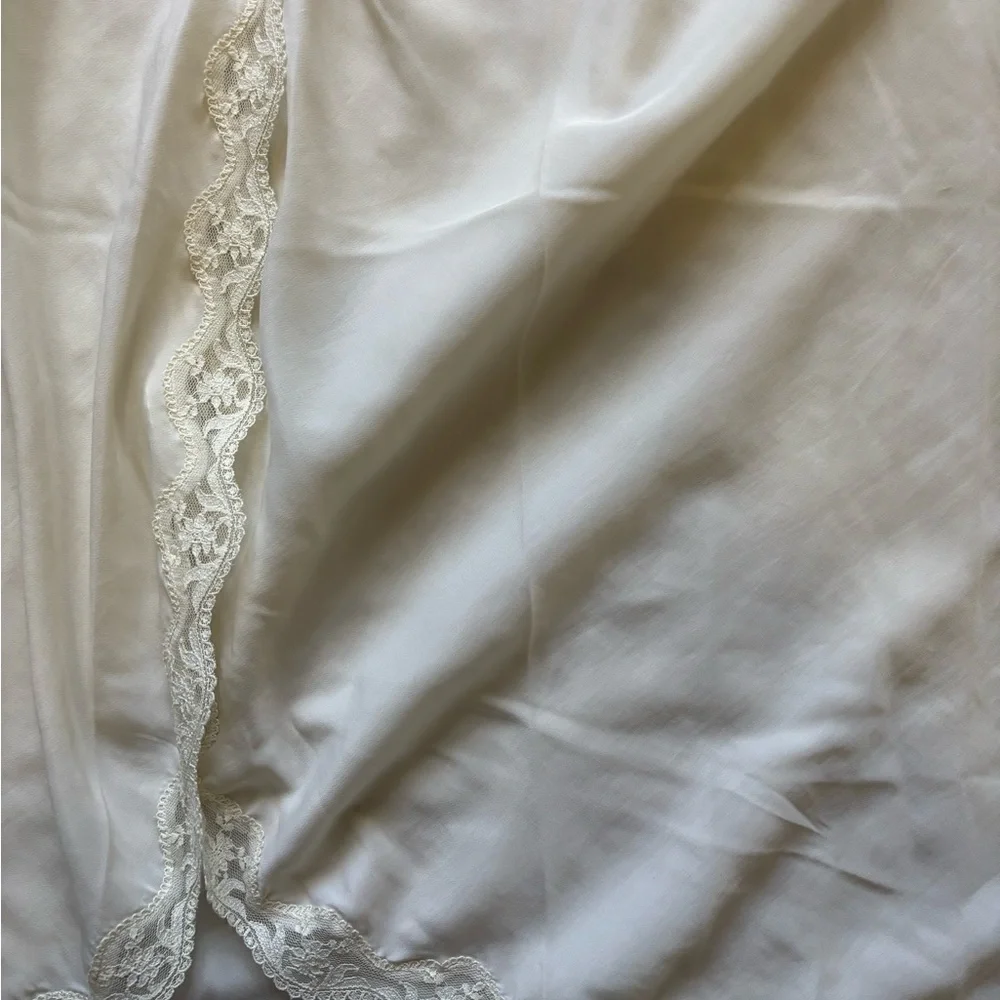 Vintage 70s Cream Lace Slit Slip Skirt L - Picture 3 of 5